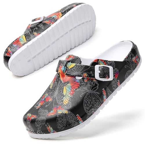 Image of Eliogn Women's Garden Clogs with Print, Waterproof Slip Resistant Work Clogs, Lightweight EVA Slip-On Mules, Cushioned Comfortable Shoes for Nurse, Chef, Kitchen, Beach