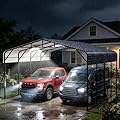 Garvee 20x20ft Heavy Duty Metal Carport, 2-Car Carport Kit with Solar Lights, RV Boat Trailer Steel Garage Shelter, Durable Color Steel Roof