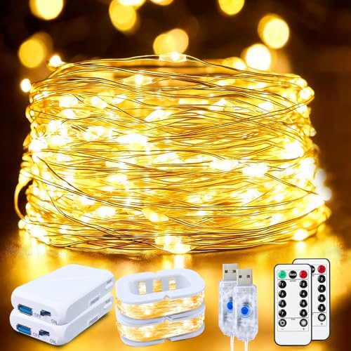 FWYWNL 2 Pcs Warm White Fairy Lights 16Ft 50LED String Lights ＆ Remote