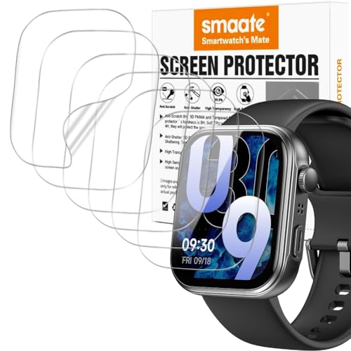 smaate Screen Protector Compatible with 1.85” S6 TOZO Smart Watch, Soft TPU, 6-pack, Full Coverage, Bubble Self-healing,with NON-SLIP Pad Sticker
