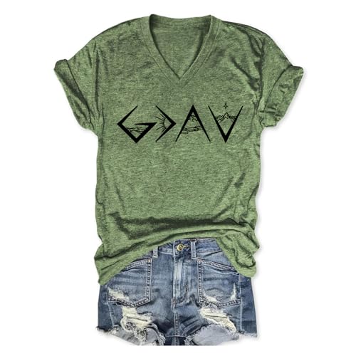 WAYIAOO Women Christian Shirts God is Greater Than The Highs and Lows Shirt Religious Faith Bible Verse Tee Green XXL