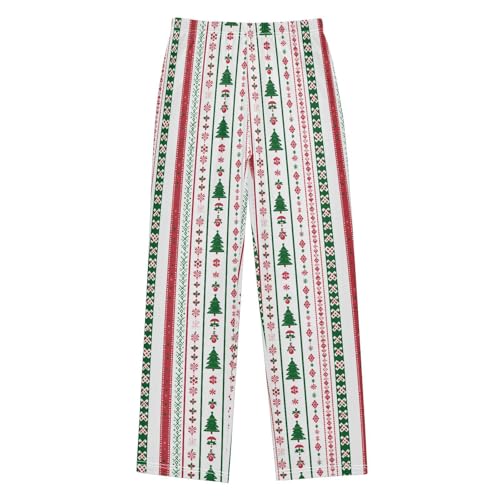 Boys' Pants Christmas Red Green Tree Stripe Long Bottoms Jogger Pants Elastic Waist Trousers with Pockets S-XL
