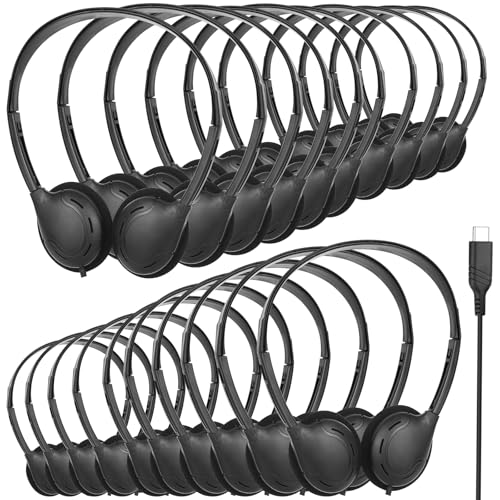 OSSZIT Type C Headphones Bulk for Classroom School Kids 20 Pack,USB C Wired Headphones for School Compatible with Pad Smartphones for Boys Girls Students Travel (Black)