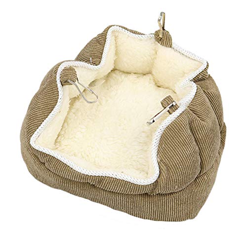 Image of QBLEEV Bird Nest House Winter Warm Bird Bed for Cage Hanging Bird Hammock Soft Plush Snuggle Hut Tent, Parrot Cage Accessories Birds Hideaway Sleeping Bed (Yellow, Large)