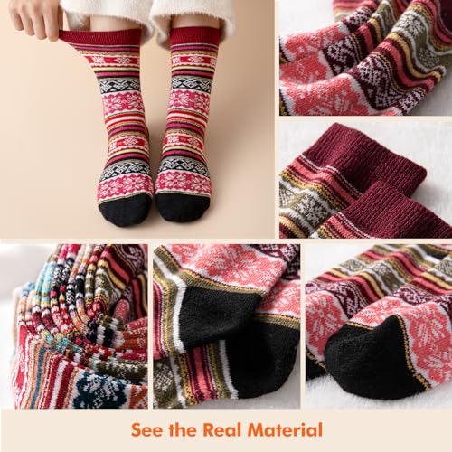 Image of Wool Socks for Women Men, Winter Warm Knit Crew Boot Socks 5 Pairs