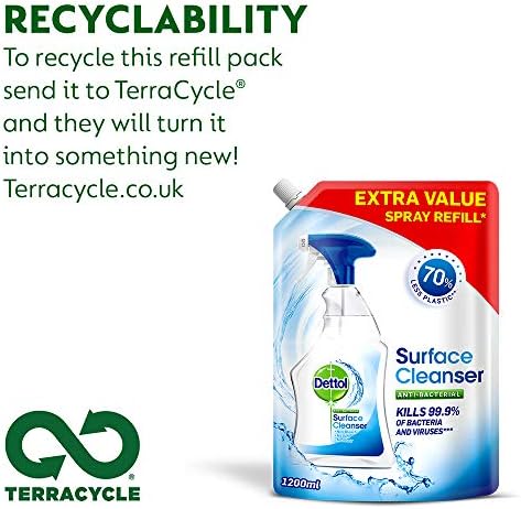 Dettol Refill Antibacterial All Purpose Surface Disinfectent Cleaning Spray, 1.2 Litre, Multipack Of 4 (Packagaing May Vary)