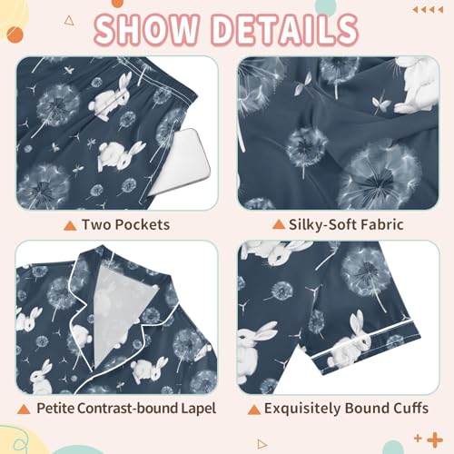 Rabbit Dandelion Summer Pajamas Set Soft Satin Pjs Sets 2 Piece Short Sleeve Sleepwear Casual Clothes3