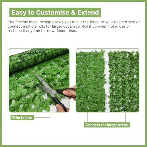Image of Artificial Faux Ivy Leaf Mat - 1m x 3m Light Green Privacy Fence Panel for Wall Decor, Vertical Garden, Balcony & Backdrop Decoration
