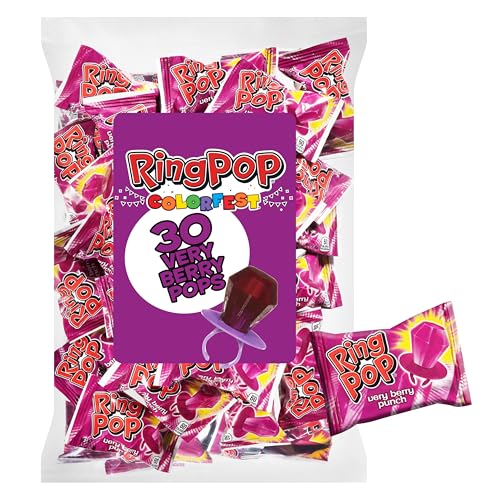 Ring Pop Purple Candy Lollipops, 30Ct Bulk Individually Wrapped in Very Berry Punch Flavor, Full...