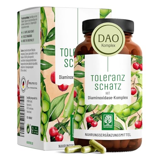 DAO Enzym Komplex mit Diaminoxidase aus Erbsen 60 vegane DAO Kapseln bei histaminreicher Ernährung bis zu 60-Tage-Vorrat - NATURTREU Toleranzschatz