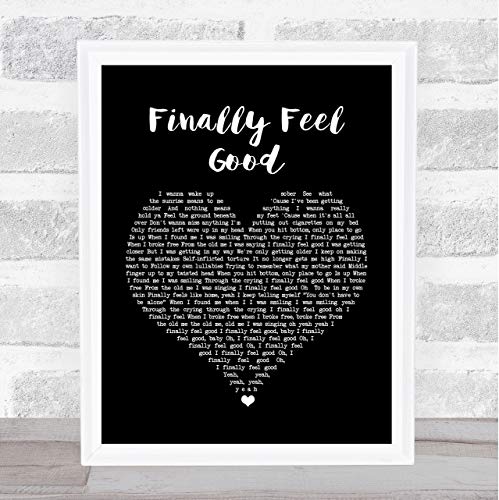Impresión de música con texto en inglés "Finally Feel Good Black Heart Song" Framed Rose Gold Large
