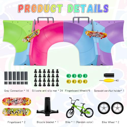 CS COSDDI Finger Skateboards Ramp Set,Mini Fingerboard Rail Kit with 12 Ramps,2 Fingerboards,1 Finger Bike, Finger Toy for Kids Adults,Ultimate Skatepark Training Props - Fingerboard Skate Set