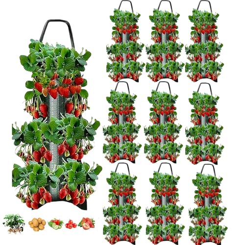 Upside Down Strawberries Grow Bags,10 Pack Garden Hanging Strawberry Grow Bag, Hanging Strawberry Planter with Planting Pockets, Hanging Planter for Strawberries,Tomatoes, Chili, Herbs, Vegetables