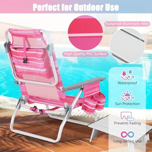 Image of Tangkula Backpack Beach Chair with Table, 5-Position Lay Flat Beach Chairs with Cooler Bag, 2 Cup Holders, Towel Bar, Lightweight Low Folding Beach Chair with Backpack Straps