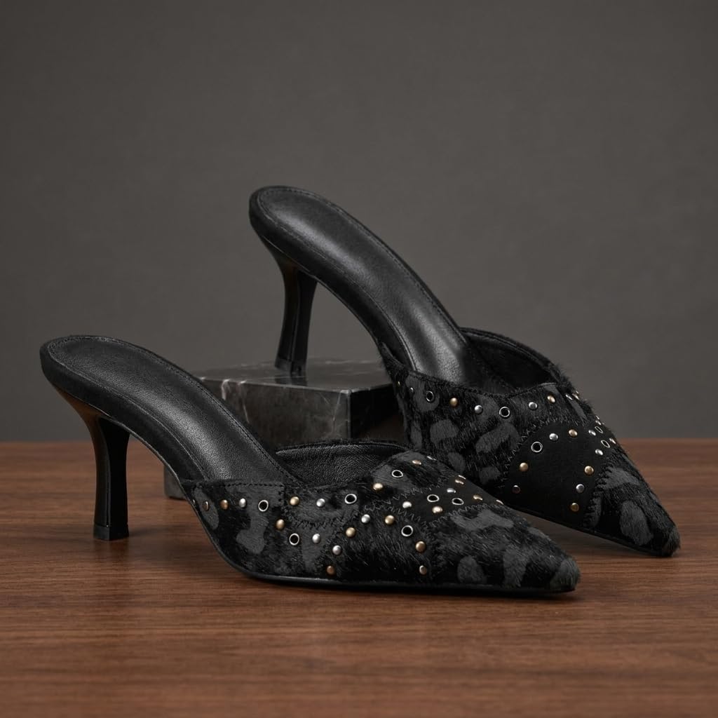Mattiventon Kitten Heel Mules for Women Vintage Heels Pointy Western Pumps