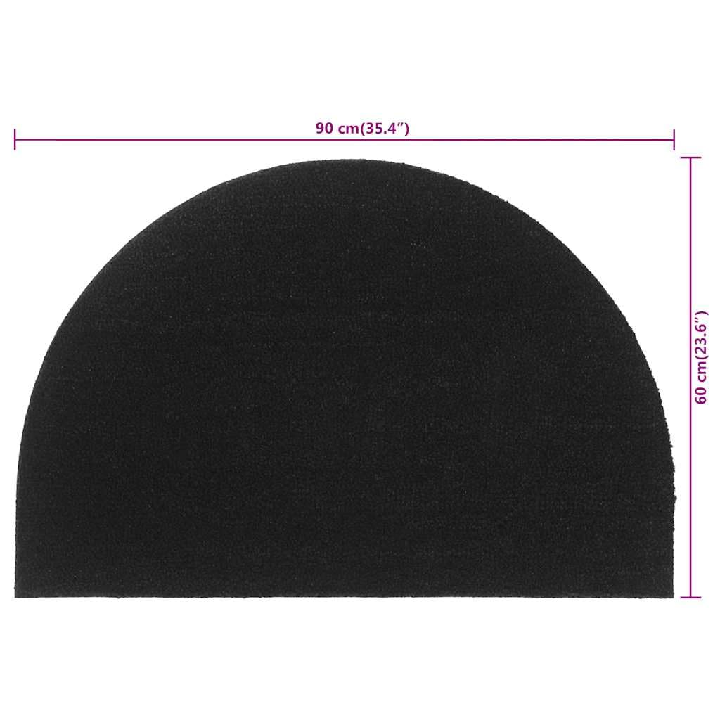 Felpudo negro semicircular 60 x 90 cm fibra de coco con protección antideslizante para entrada, pasillo, pasillo, terraza, balcón, jardín, interior y exterior
