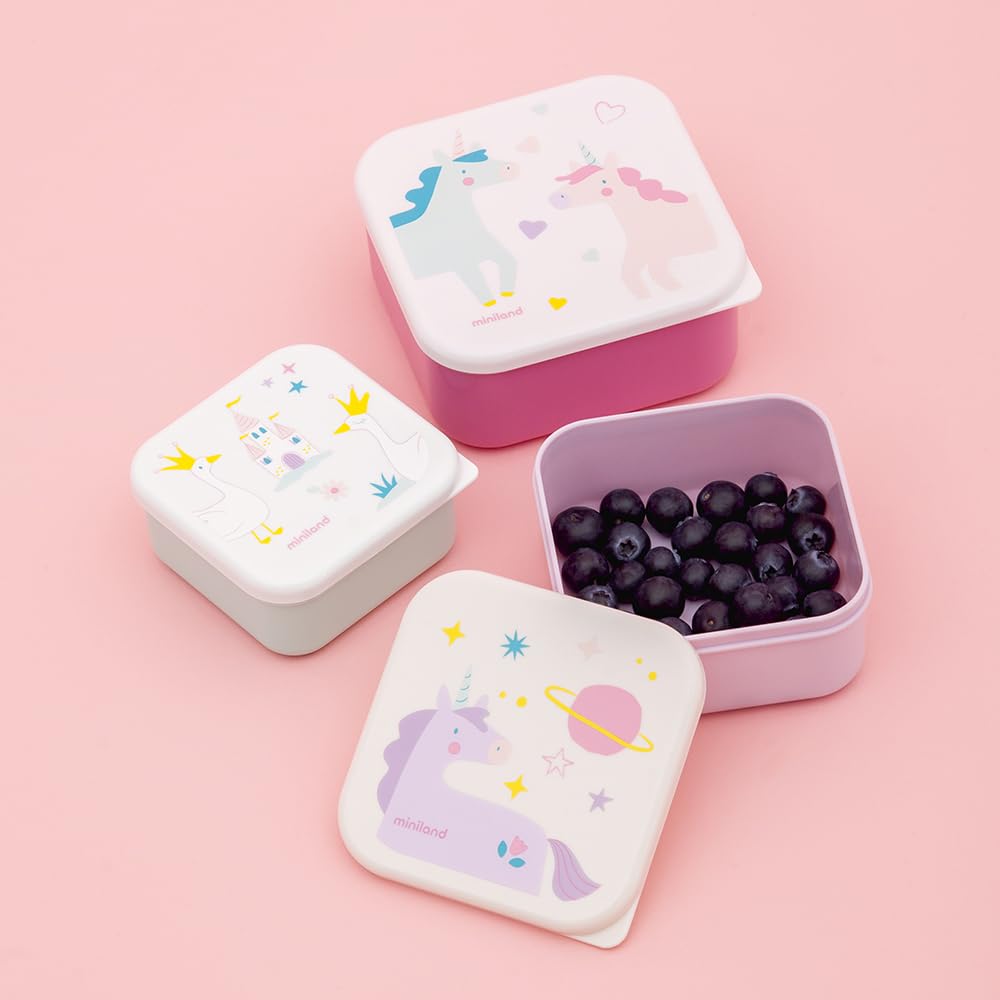 Miniland Set de 3 Boîtes à Déjeuner Enfant Empilables Lavables au Lave-Vaisselle Sans BPA