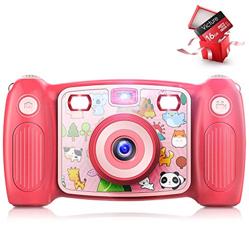 Victure Kids Camera Digital Rechargeable Selfie Action Camera 1080P HD 12MP with 2 Inch LCD Display and Shockproof Handles for Girls Boys Toys Gifts