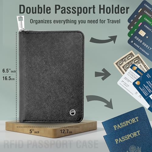 RFID Travel Wallet Passport Holder w/Zipper - Organizer Bag for Travel Documents – Safety Essentials Cover for Men Women2