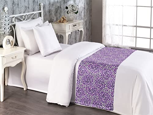 Lunarable Purple Bed Runner, Teardrop Shapes Floral Themed Arrangement Abstract Botanical Garden, Decorative Accent Bedding Scarf For Hotels Homes And Guestrooms, Twin, Purple Grey #TOP3