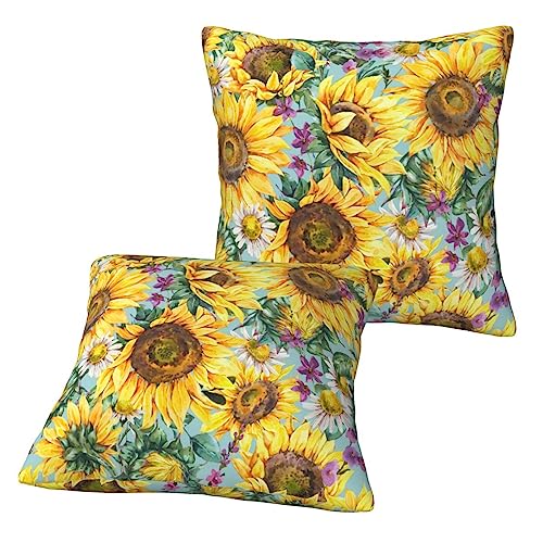 Vintage Sunflower Throw Pillow Covers 18 X 18 Inch Set Of 2 Decorative Summer Floral Pillow Cases Cushion Covers For Sofa Couch Car Bedroom Home Decor #TOP1