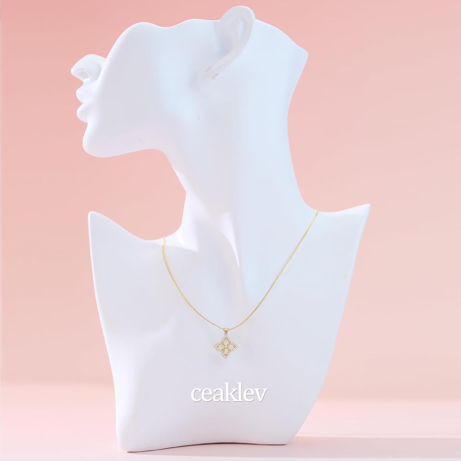 S925 Women's Sterling Silver Pendant Necklace - Classic Mother Pearl Four-Leaf Flower Necklace with Cubic Zircon, Hypoallergenic Fine Jewelry Gift - Image 5