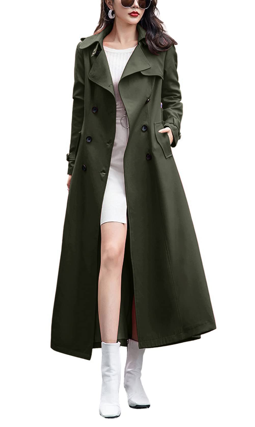 chouyatou Womens Fall Dressy Office Double Breasted Maxi Long Trench Coat Overcoat