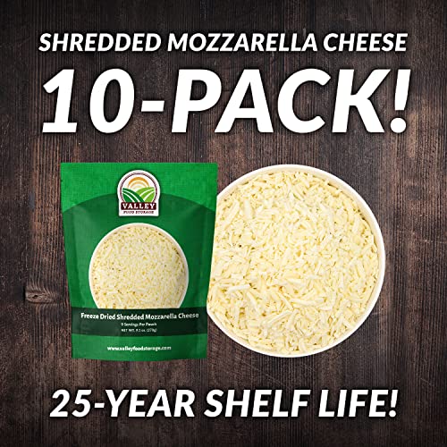 Image of Freeze Dried Shredded Mozzarella Cheese 10-Bag Bucket, 95 Oz | Premium Emergency Food Supply 25 Year Shelf Life | Non-GMO Prepper Supplies, Survival Food Off Grid Living Supplies | Valley Food Storage