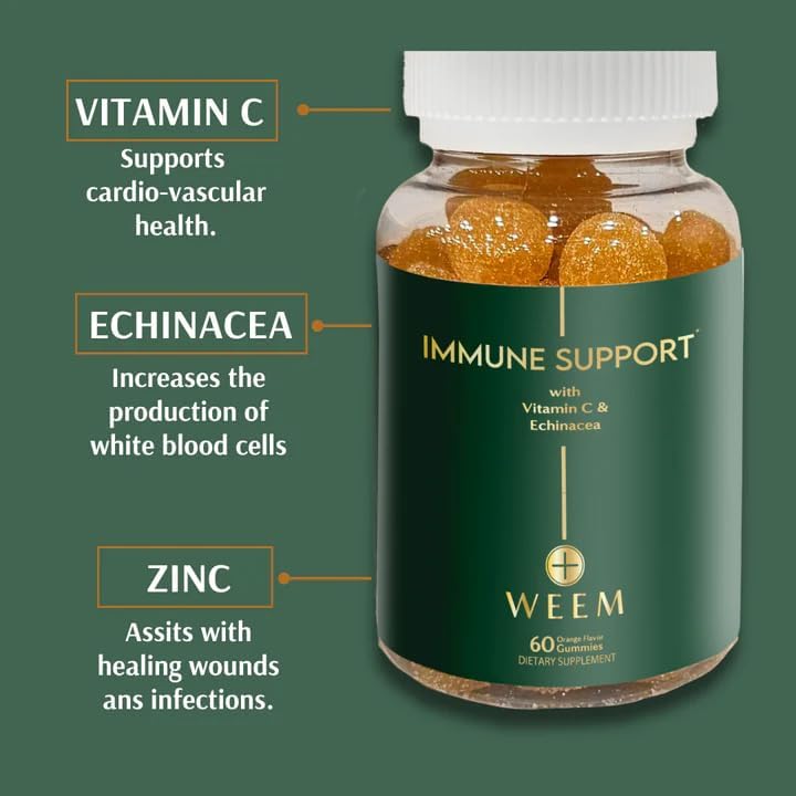 WEEM Immune Support Gummies - Vitamin C - Zinc - Echinacea - Health System Support - Alternative to Pills, Gluten-Free, Natural Supplement for Kids and Adults - 1 Pack - Image 2