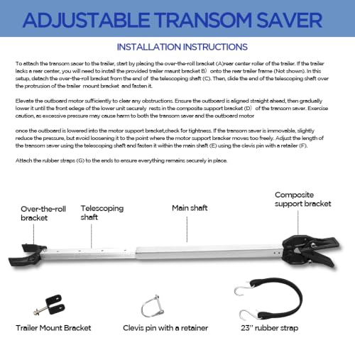 Image of Boat Transom Saver Adjustable Shock Absorbing Boat Transom Saver with Composite Head Ideal for Holds Engine, Roller and Trailer Mounts