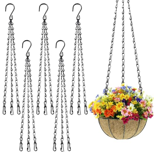 Srumvoat 5 Pack Hanging Basket Chains 16 Heavy Duty Hanging Baskets Chain 3 Point Metal Chains for Hanging Baskets Flower Pots Bird Feeders Lanterns Suggest 12kg