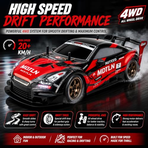 Image of XDRIFT Pro 1:16 RC Drift Car 4WD High Speed Racing Car with Proportional Control, LED Lights & Rechargeable Battery - Remote Control Car for Kids & Adults