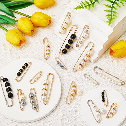 Hicarer 18 Piece Pearl Brooch Pins Women Decorative Safety Pins Clothing Shawl Clips Artificial Pearls Brooch Elegant Cardigan Collar Clips for Women Dress Skirt Sweater(Elegant Style)3