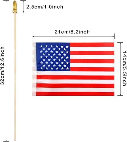 Miniatura 2 de Banderas de mano pequeñas de Estados Unidos para decoración del 4 de julio, Día de los Caídos, poste de madera maciza con parte superior de lanza