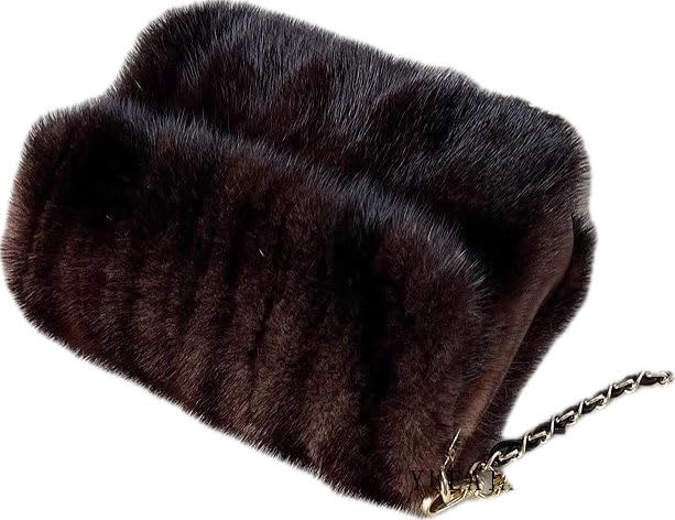 REALFUR NU-192 Women's Furry Real Mink Fur Purse Bag Chain Crossbody Small Square Hand Bag Fashion In Winter Shoulder Bags