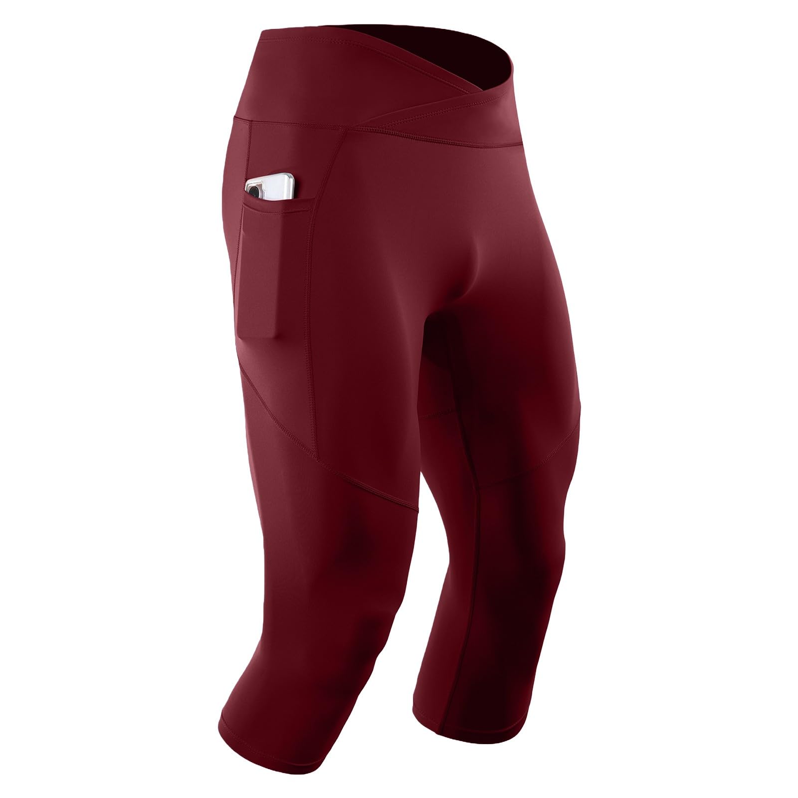 Legging de compression 3/4 pour homme - Taille haute - Collant de course à pied - Gym Fitness Entraînement Cultures - Séchage rapide - Couche de base - Pantalon athlétique