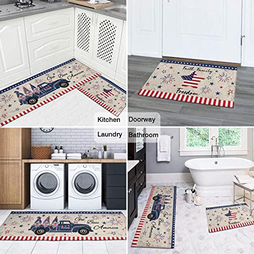 4Th Of July Kitchen Rug And Mat Set Of 2, American Flag Truck Gnome Distressed Style Non-Slip Comfortable Washable Floor Mats For Kitchen Sink Fronts And Home Decor, 17X30+17X47 Inch #TOP6