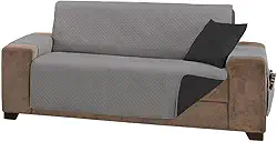 Protetor De Sofá Impermeável 4 Lugares King Liso Dupla Face Tecido Microfibra Cinza/Preto