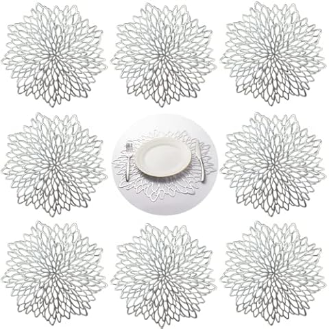 QYIQis Place Mats, 8Pcs Round Placemats, Washable PVC Placemats, Heat-Resistant Placemats, Waterproof PVC Placemats, Washable Table Coasters Non-Slip Kitchen Placemats for Home Kitchen Restaurant Cover