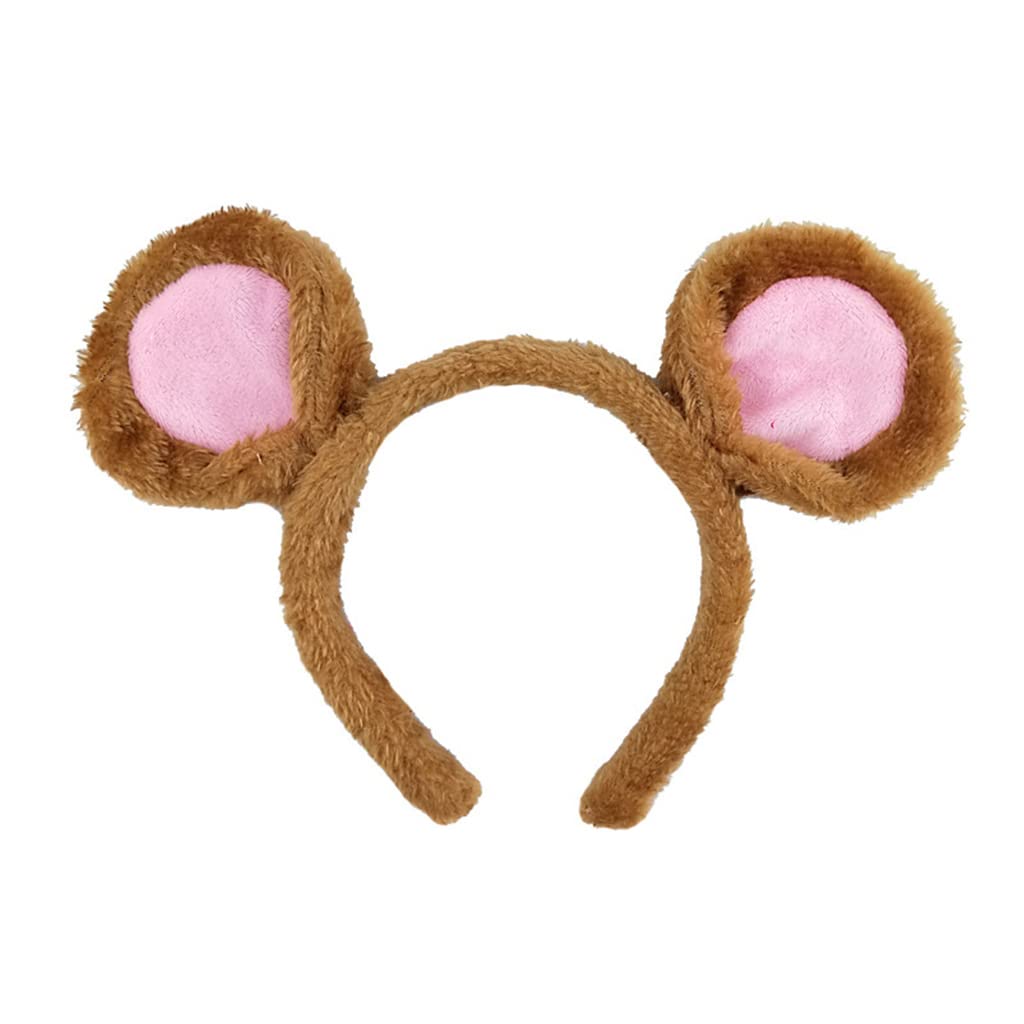 Haveratio Soft Bear Ears Headbands Plush Mouse Ears Hair Hoop for Washing Face Cartoon Animal Hairbands Halloween Costume Coffee