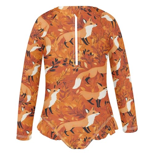 ALAZA Toddler Swimsuit Girl Bathing Suit Swimwear Rash Guard Fox Orange Long Sleeve 3T2
