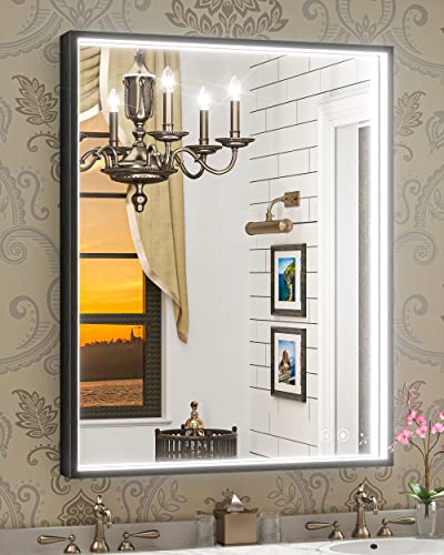 Tokeshimi 28 X 36 Inch Led Black Lighted Bathroom Vanity Mirror With Non-Rusting Aluminum Alloy Matte Frame 3 Colors Side Lights Anti-Fog Memory Funtion Stepless Dimmable For Bathroom Decor #TOP8