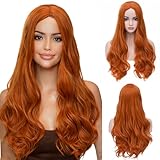 BERON Orange Wig Long Curly Wig Orange Wigs for Women Ginger Wigs Heat Resistant Synthetic Hair with Hairnet