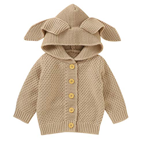 Baby Knit Cardigan Sweater Hoodies Warm Tops Toddler Infant Bear Ear Outerwear Jacket Coat Outfit Clothes Camel