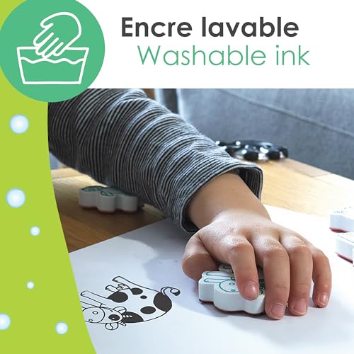 Aladine Stempelset Minos Bauernhof, inkl. 10 Stempel und 1 Stempelkissen, kreativer Stempelspaß für Kinder ab 3 Jahren