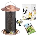 iBorn Bird Feeders for Outdoors, All Metal Mesh Tube, Holding Bird Seed for Outside Feeders,18cm Large Roof, Copper, 2.8lb(Seed is not Included)
