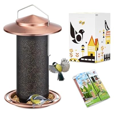 iBorn Bird Feeders for Outdoors, All Metal Mesh Tube, Holding Bird Seed for Outside Feeders,18cm Large Roof, Copper, 2.8lb(Seed is not Included)