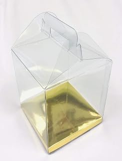 Durapak Supplies 72 PCS 4(W) x4(D) x4.5(H) Gable Handle w/Golden Card Bottom, Clear Plastic PVC Boxes for Party Favor Wedding Favor, retail products packaging and display