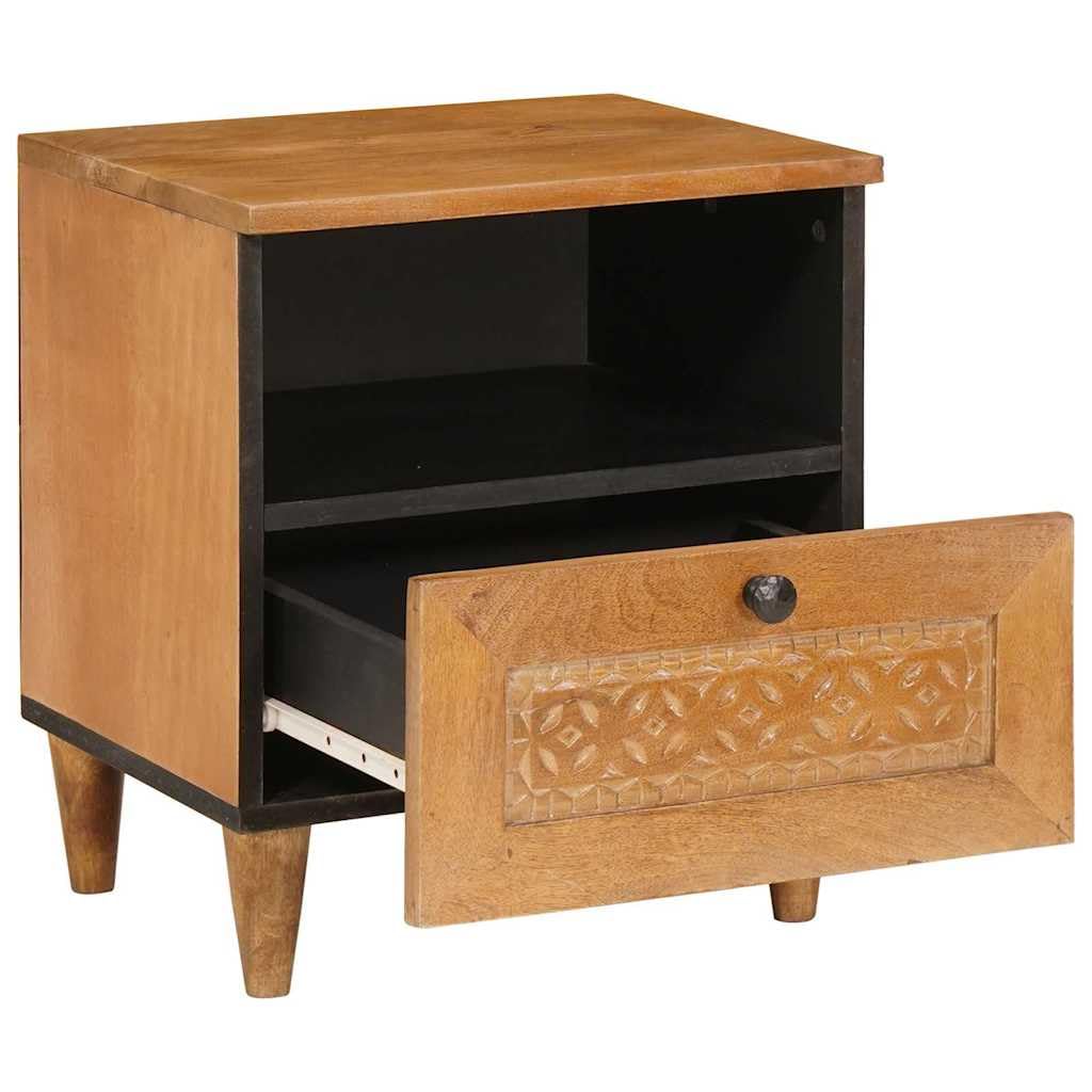 Comodino in Legno Massello Marrone Chiaro 40x33x46 cm con Cassetto e Ripiano per Camera da Letto, Mobiletto da Notte Rustico Naturale in Acacia per Soggiorno e Studio