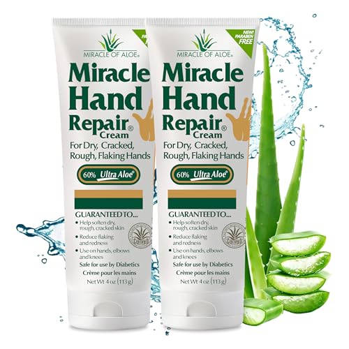 Miracle Hand Repair Cream for Dry Cracked Hands 4 oz Best Healing Hand Cream with 60% Aloe Vera - Non-Greasy Moisturizer for Working Hands - Fast Absorbing Lotion for Extremely Dry Skin (2-Pack)